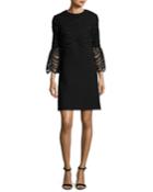 Bell-sleeve Lace-bodice Tunic Dress, Black
