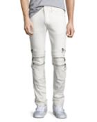 Chain Biker Skinny Jeans, White
