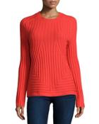 Long-sleeve Ribbed Sweater, Vermillion