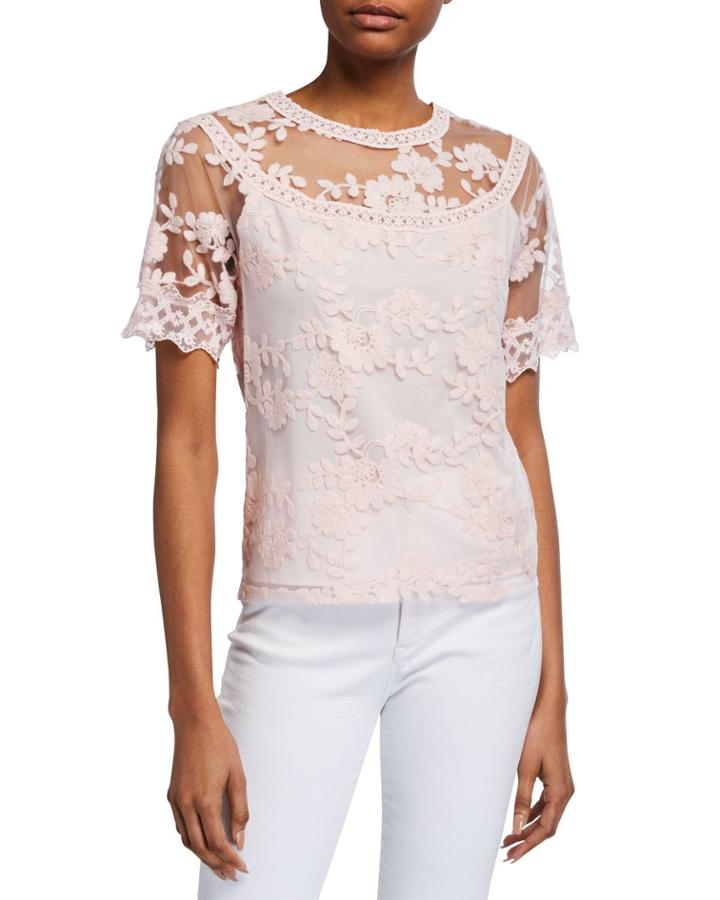 Embroidered Mesh Top With