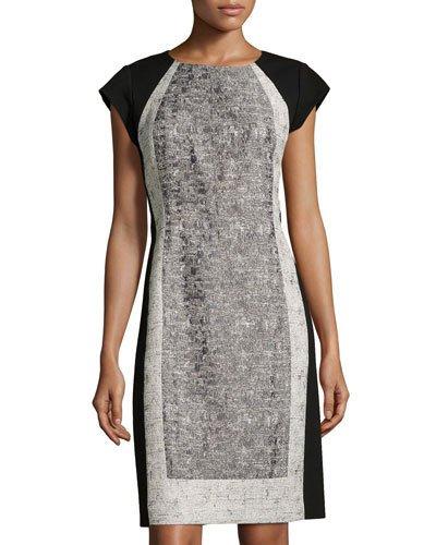 Analise Jacquard Sheath Dress, Black/multi