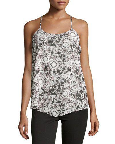 Printed Chiffon Racerback Tank, Gray