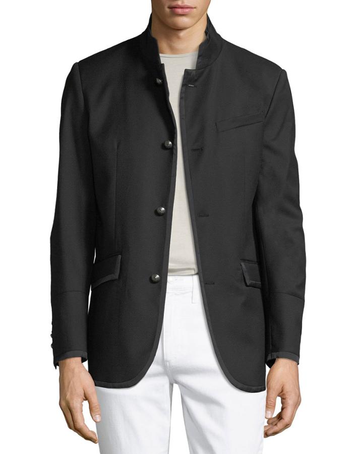 Men's Military-style Textured Blazer Jacket
