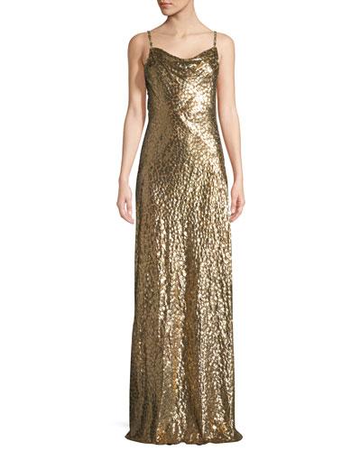 Metallic Cowl-neck Gown