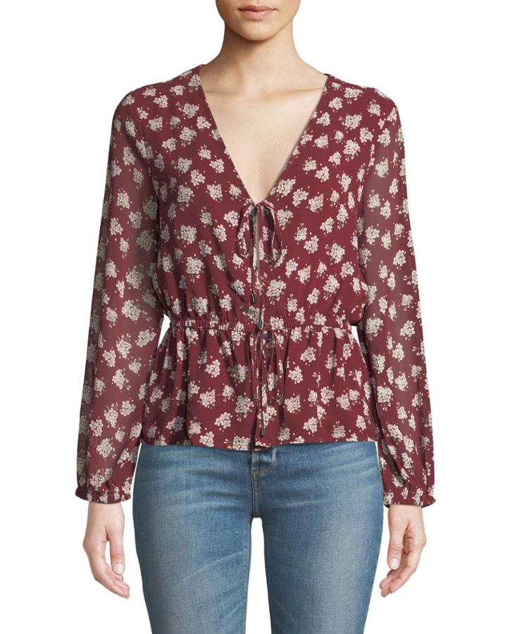 Tie-front Floral Chiffon Blouse