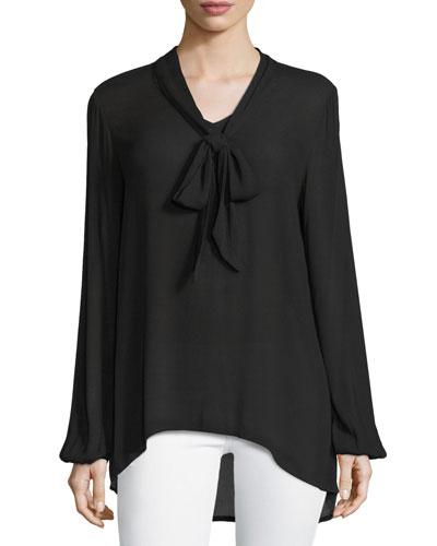 Self-tie Neck Blouse, Black