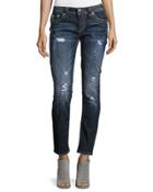 Skinny Mid-rise Jeweled Jeans, Dark Blue