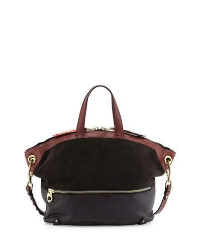 Nikki Suede & Leather Tote Bag, Coffee