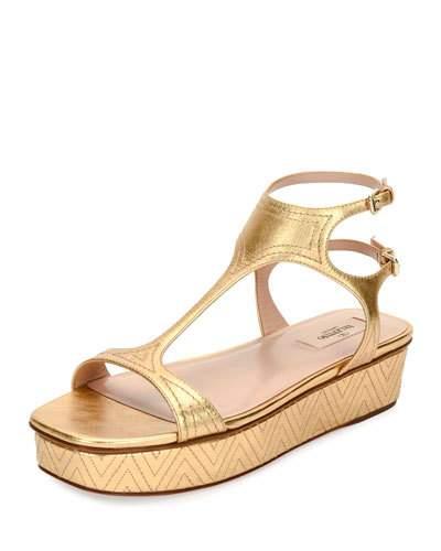 Embroidered T-strap Flatform
