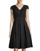 Cap-sleeve Lace Fit-and-flare Dress, Black