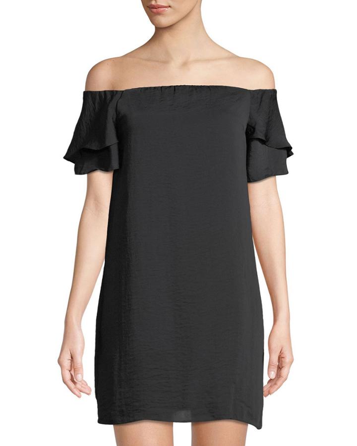 Off-the-shoulder Ruffled-sleeve Dress