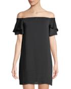 Off-the-shoulder Ruffled-sleeve Dress