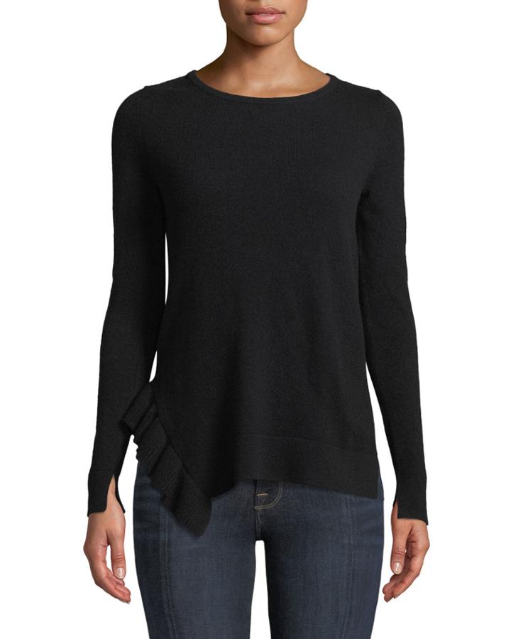 Side-ruffle Long-sleeve Cashmere