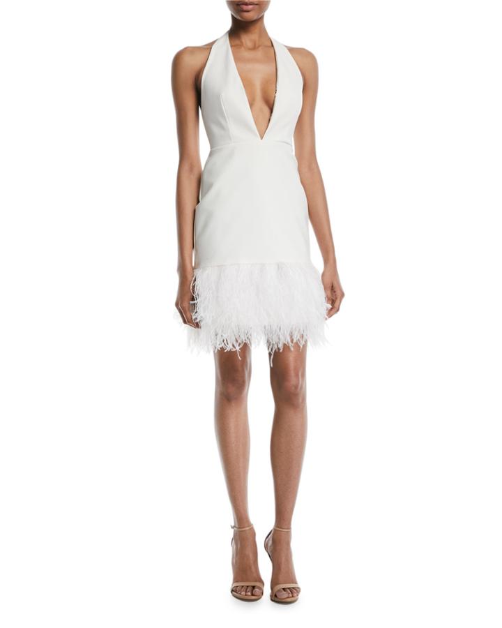 Amy Feather-hem Halter Cocktail Dress