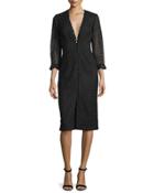 3/4-sleeve Lace Button-front Sheath Cocktail Dress