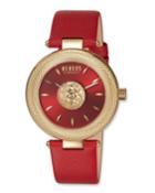 40mm Brick Lane Watch With Leather Strap, Red/gold
