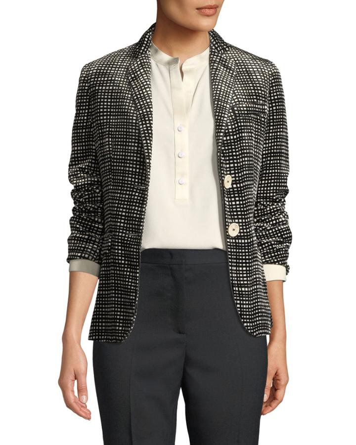 Velvet Graphic-plaid Single-breasted Jacket