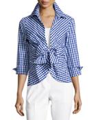 Gingham Tie-front Blouse