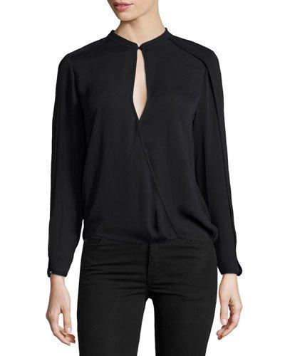 Long-sleeve Jewel-neck Top, Black