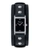 Rectangular Watch With Padded Leather Strap, Black/silver