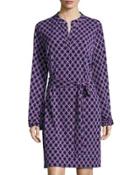 Mandarin-collar Graphic Dress, Dark Purple