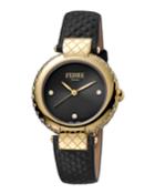 Women's 34mm Stainless Steel 3-hand Watch With Leather Strap, Golden/black