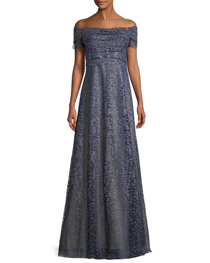 Metallic Off-the-shoulder A-line Gown