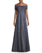 Metallic Off-the-shoulder A-line Gown