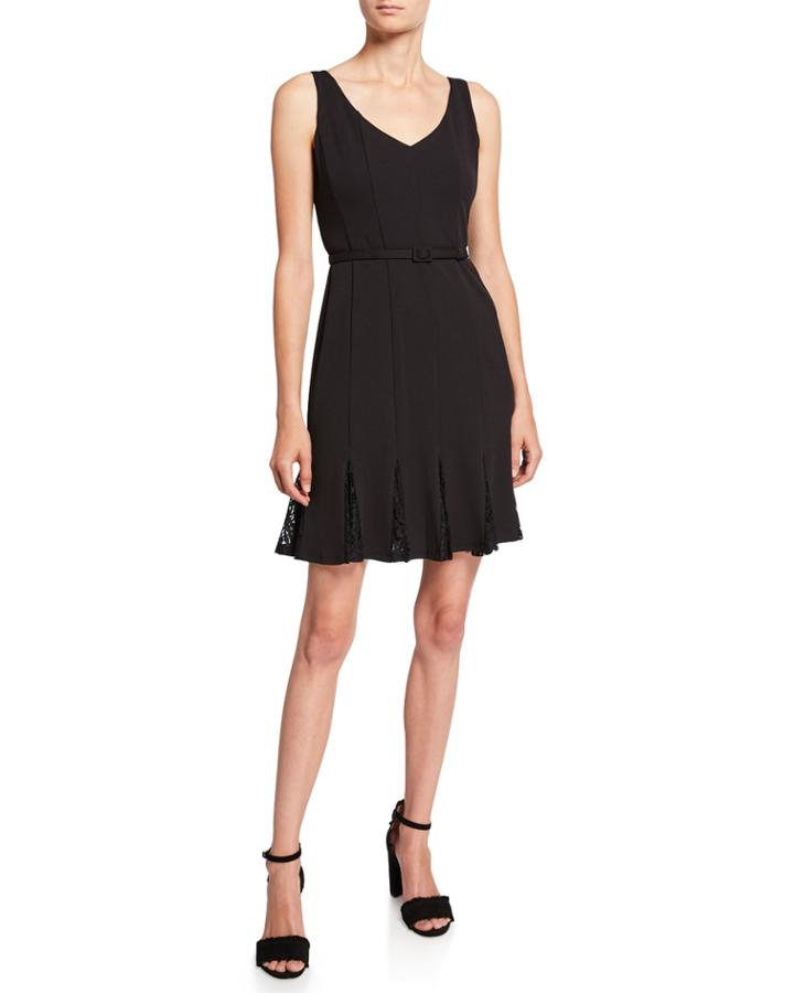 Seamed Lace Godet Dress W/ Belt