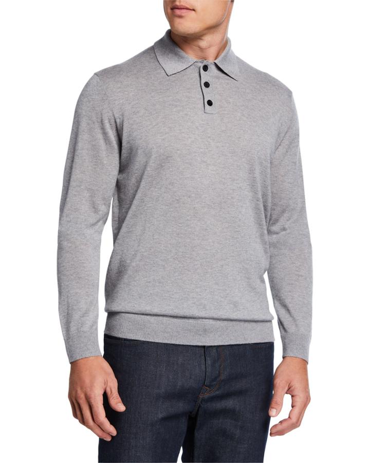 Men's Cashmere/silk Long-sleeve Polo