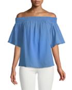 Smocked Off-the-shoulder Bell-sleeve Top