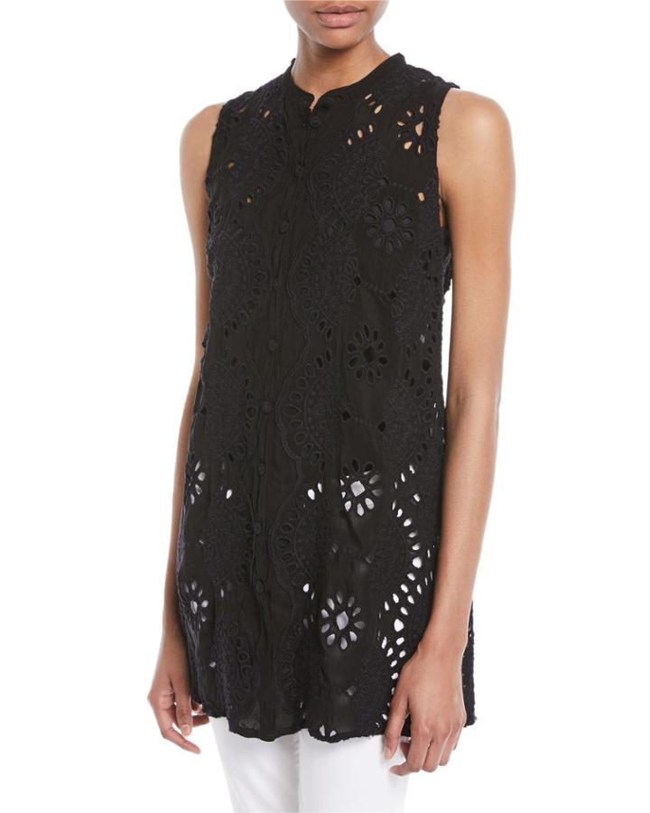Plus Size Marieta Sleeveless Long Eyelet Tunic