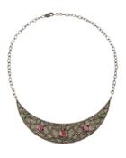 Multicolored Tourmaline & Diamond Crescent Bib Necklace