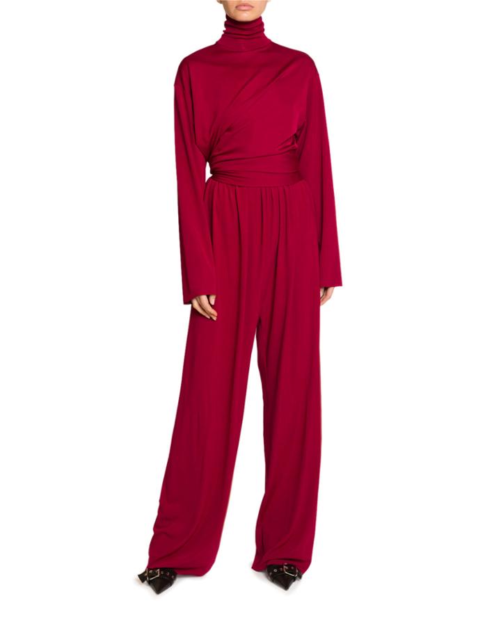 Draped Milano Jersey Turtleneck Jumpsuit