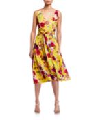 Floral Fit-&-flare Linen-blend Dress