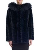 Mink Fur Section Jacket With Double Fur Hood