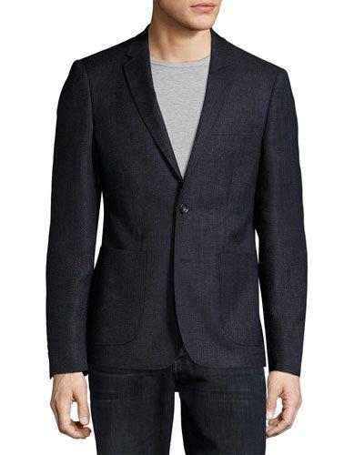 Basketweave Patch-pocket Blazer, Black/lavender