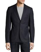 Basketweave Patch-pocket Blazer, Black/lavender