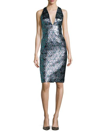 Callie Sleeveless Jacquard Cocktail Dress,