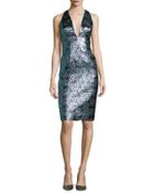 Callie Sleeveless Jacquard Cocktail Dress,