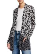 Cashmere Leopard-print Open Cardigan With Pockets