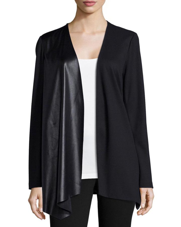 Relaxed Waterfall Jacket With Leatherette Panel