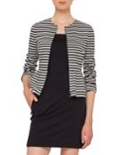 Striped Peplum Zip Jacket, Black/cream