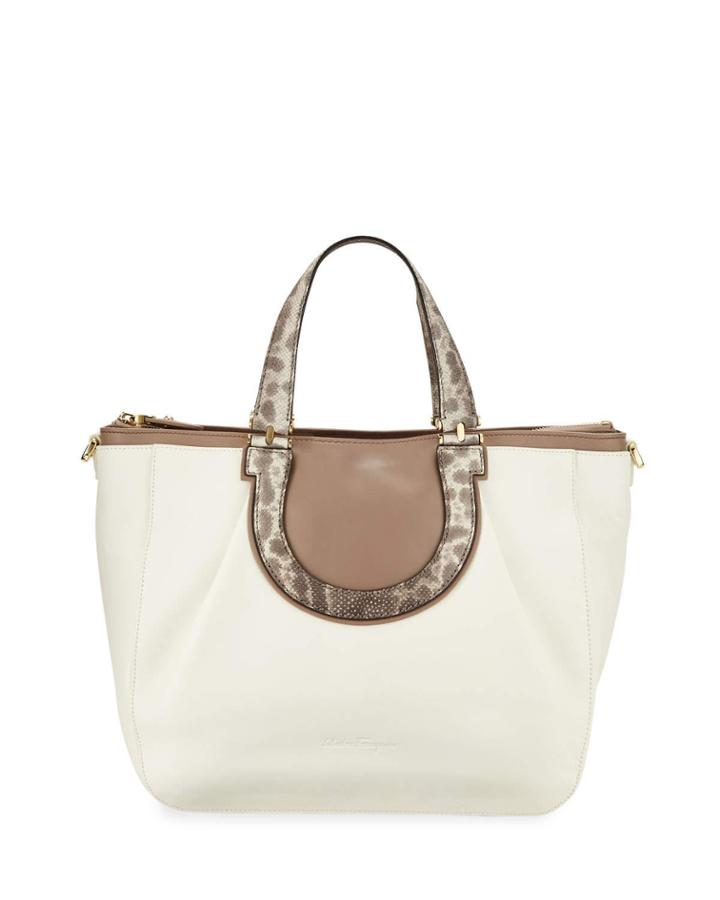 Zip-top Leather Tote Bag
