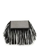 Fifi Leather Fringe Clutch Bag, Black/white