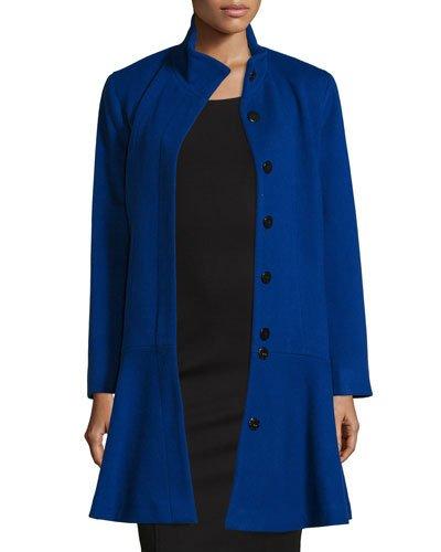 Wool-cashmere Princess Flared Coat, Cobalt