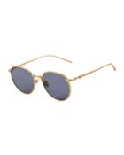 Corpus Round Mirrored Sunglasses, Yellow Gold/black