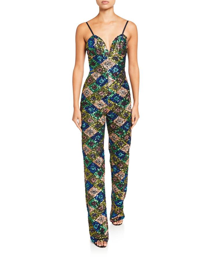 Yoko Geometric Sequin Bustier Jumpsuit