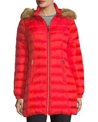 Quilted Down Coat With Bow-back Detail