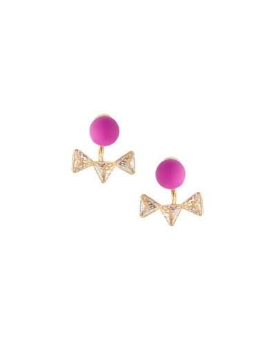 Golden Ball & Crystal Triangle Jacket Stud Earrings, Pink